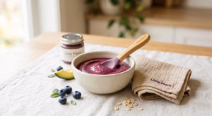 Bebekler için mor püre tarifi hazırlama aşamaları ve Little Piatti sunumu