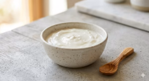 Bebeklerde bağışıklık güçlendirici ek gıdalar ve ev yapımı doğal yoğurt kasesi